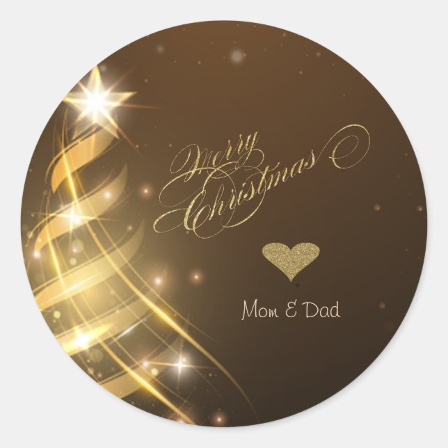 Elegant Gold Hearts Gold Christmas Tree Dark Classic Round Sticker (Front)