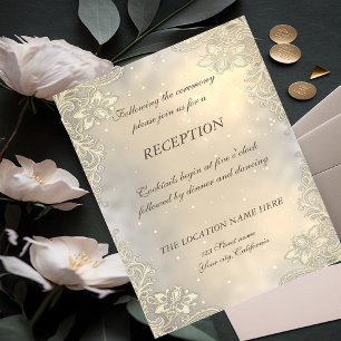 Elegant Gold Hearts Lace Wedding Reception Invitation
