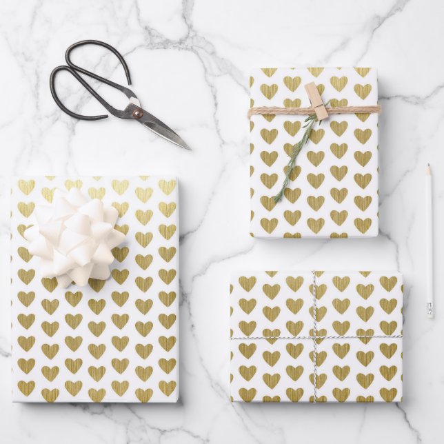 Elegant Gold Hearts Pattern Wedding Wrapping Paper Sheet (Front)