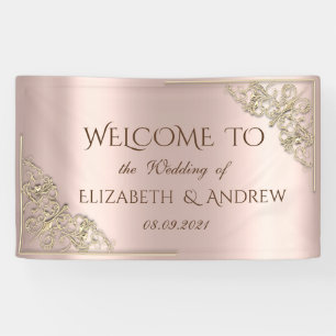 Elegant Gold Hearts Rose Gold Banner