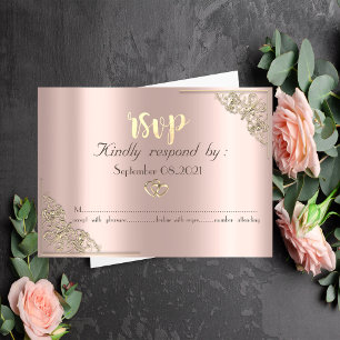 Elegant Gold Hearts Rose Gold RSVP Card
