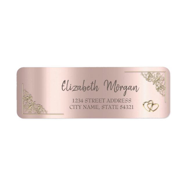 Elegant Gold Hearts Rose Gold Wedding Return Address Label (Front)