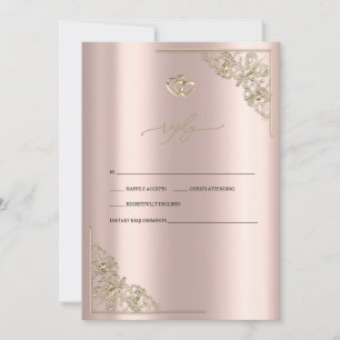 Elegant Gold Hearts Rose Gold Wedding RSVP   Invitation