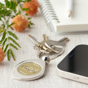 Elegant Gold Hearts Script Name Monogram Key Ring