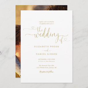 Elegant Gold Hearts Script Photo Wedding Invitation