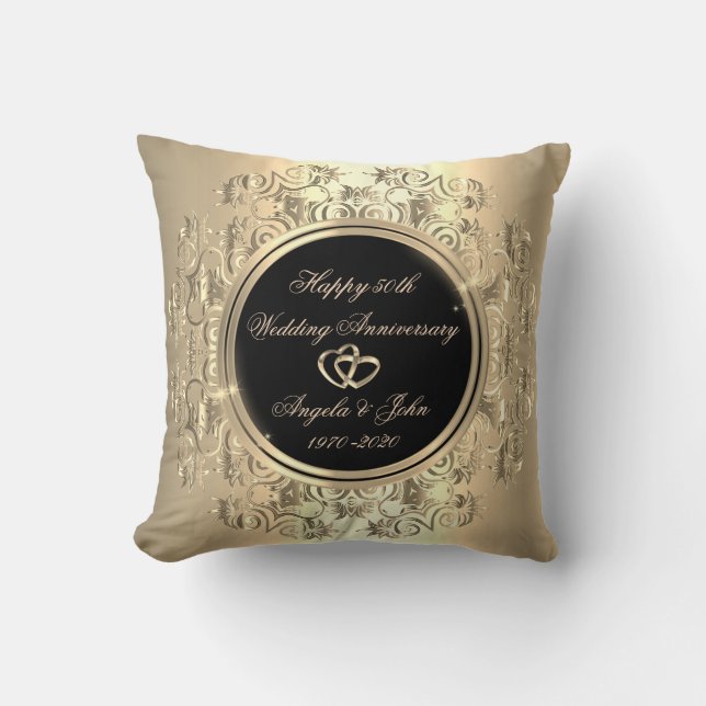 Elegant Gold Hearts Swirls50th Wedding Anniversary Cushion (Front)