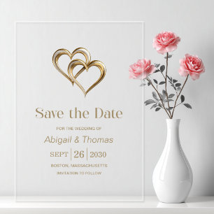 Elegant Gold Hearts Wedding Save the Date Acrylic Invitations