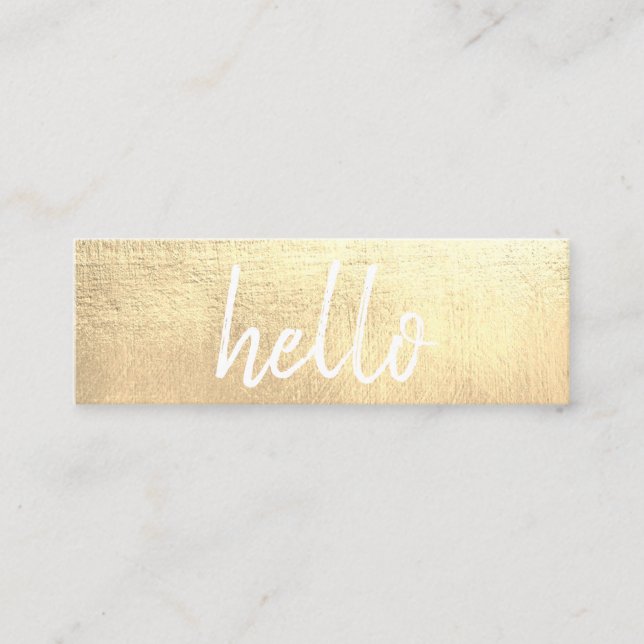 Elegant Gold Hello EventPlanner Mini Business Card (Front)