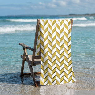 Elegant Gold Herringbone Chevron Pattern Beach Towel