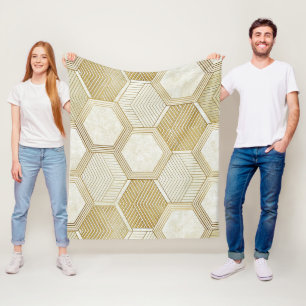 Elegant Gold Hexagon Geometric Pattern - Marble 2 Fleece Blanket