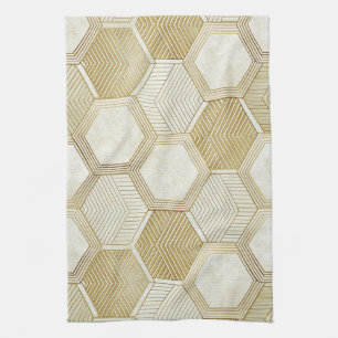 Elegant Gold Hexagon Geometric Pattern - Marble 2 Tea Towel