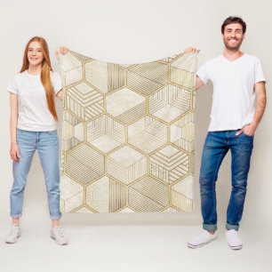 Elegant Gold Hexagon Geometric Pattern - Marble 3 Fleece Blanket