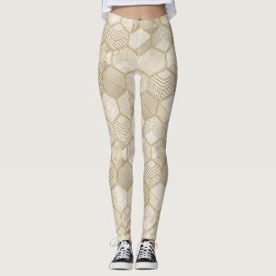 Elegant Gold Hexagon Geometric Pattern - Marble 3 Leggings