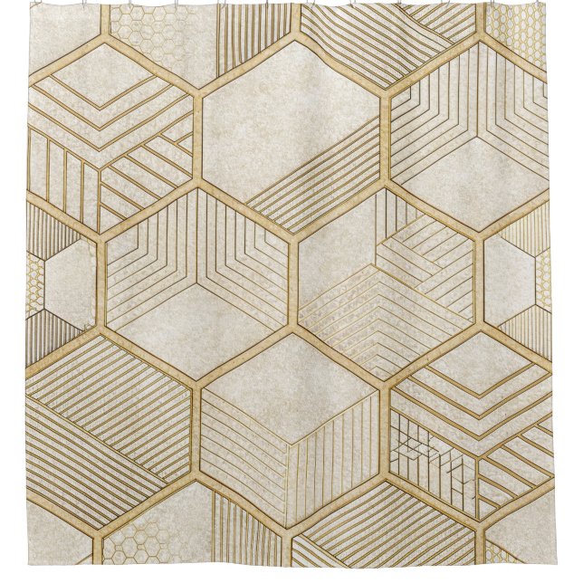 Elegant Gold Hexagon Geometric Pattern - Marble 3 Shower Curtain (Front)