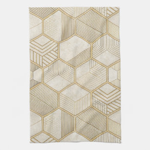 Elegant Gold Hexagon Geometric Pattern - Marble 3 Tea Towel