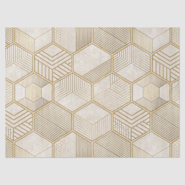 Elegant Gold Hexagon Geometric Pattern - Marble 3 Tissue Paper (Front)