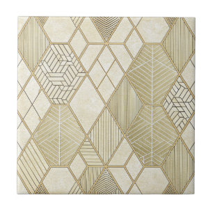 Elegant Gold Hexagon Geometric Pattern - Marble 4 Ceramic Tile