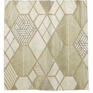 Elegant Gold Hexagon Geometric Pattern - Marble 4 Shower Curtain