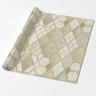 Elegant Gold Hexagon Geometric Pattern - Marble 4 Wrapping Paper