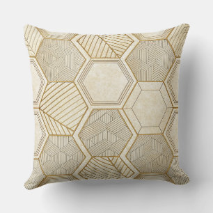 Elegant Gold Hexagon Geometric Pattern - Marble Cushion