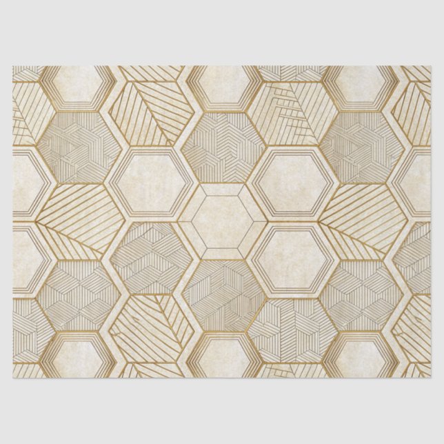 Elegant Gold Hexagon Geometric Pattern - Marble Tissue Paper (Front)