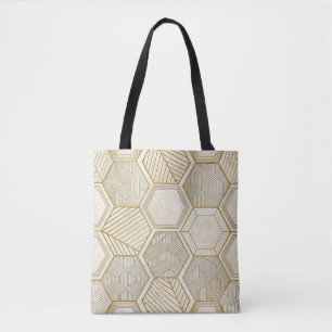 Elegant Gold Hexagon Geometric Pattern - Marble Tote Bag