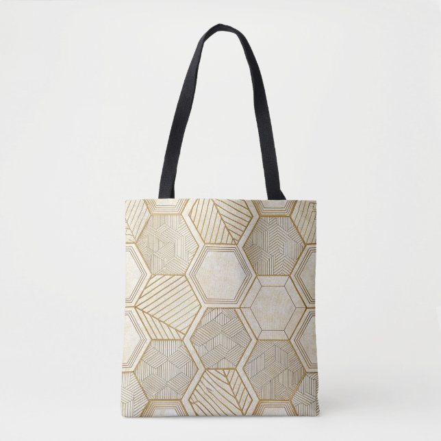Elegant Gold Hexagon Geometric Pattern - Marble Tote Bag (Front)