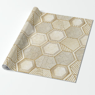Elegant Gold Hexagon Geometric Pattern - Marble Wrapping Paper