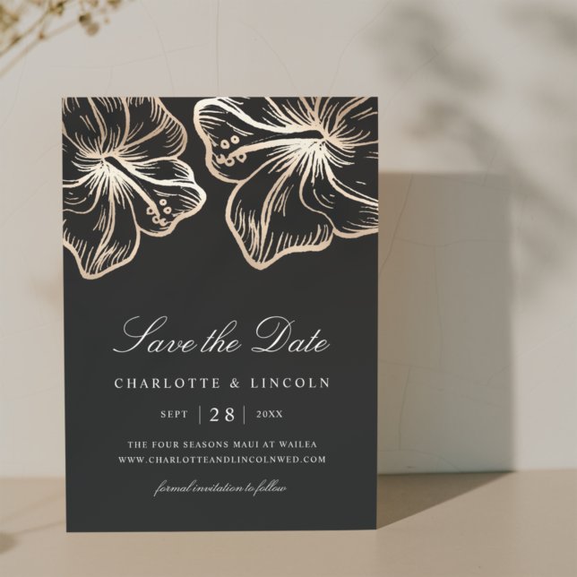 Elegant Gold Hibiscus Flower Wedding Save The Date (Creator Uploaded)