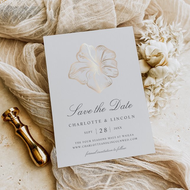 Elegant Gold Hibiscus Flower Wedding Save The Date (Creator Uploaded)