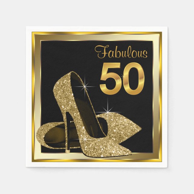 Elegant Gold High Heel 50th Birthday Party Napkin (Front)