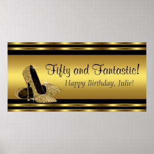 Elegant Gold High Heel Birthday Party Banner Poster