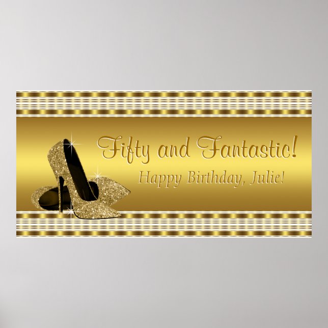 Elegant Gold High Heel Birthday Party Banner Poster (Front)