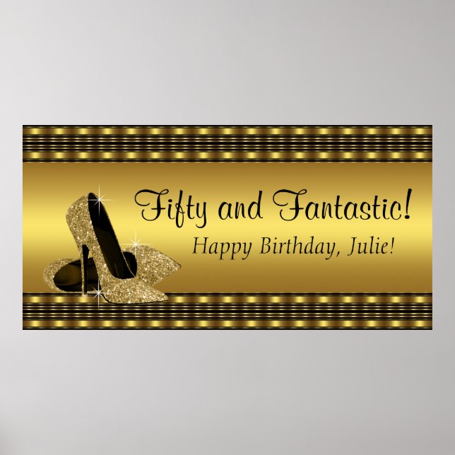 Elegant Gold High Heel Birthday Party Banner Poster (Front)