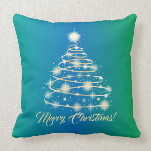 Elegant Gold Holiday Festive Merry Christmas Tree Cushion