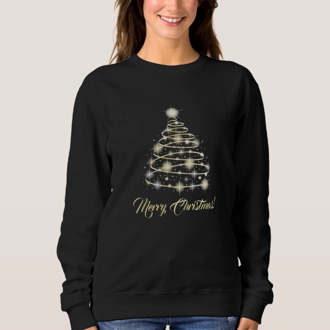 Elegant Gold Holiday Festive Merry Christmas Tree Sweatshirt (Front)