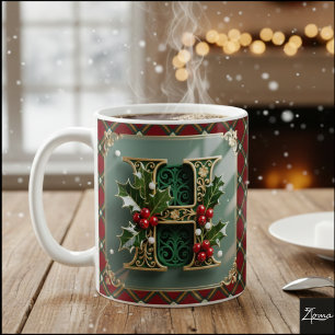 Elegant Gold Holly Christmas Initial Letter H Coffee Mug