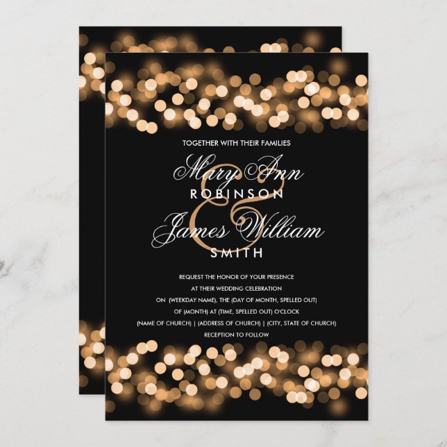 Elegant Gold Hollywood Glam Wedding Invitation (Front/Back)