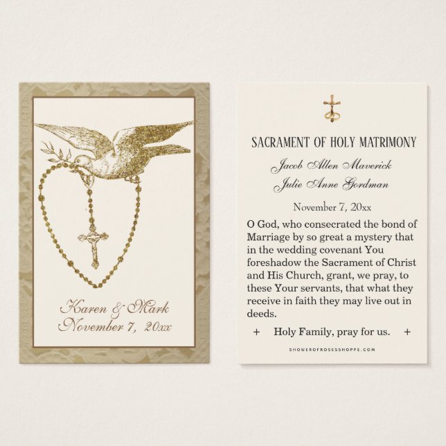 Elegant Gold Holy Spirit Wedding Holy Cards (Front & Back)
