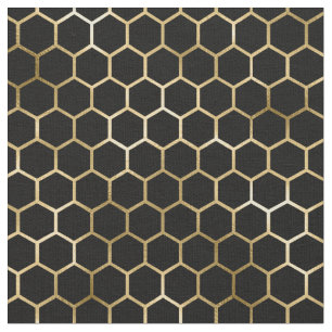 Elegant Gold Honeycomb Black Pattern Fabric