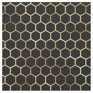 Elegant Gold Honeycomb Black Pattern Fabric