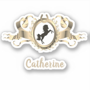 Elegant Gold Horse Ribbon Crest Name
