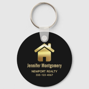 Elegant Gold House Symbol Real Estate Business Key Ring