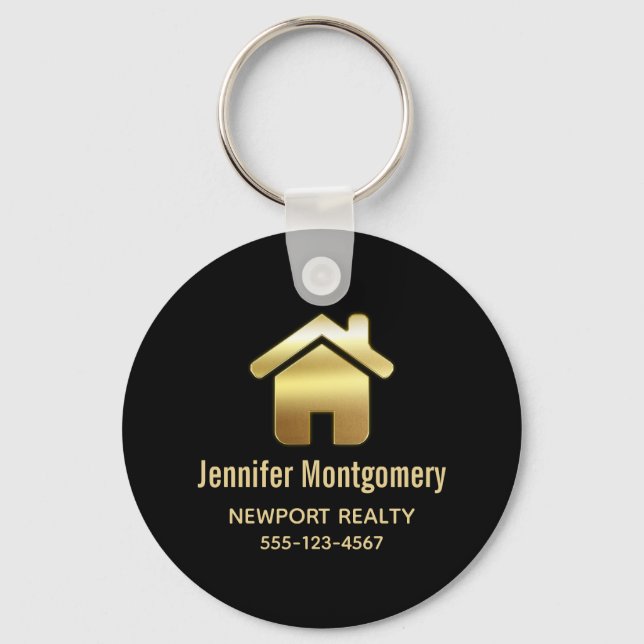 Elegant Gold House Symbol Real Estate Business Key Ring (Front)
