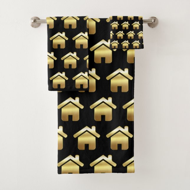 Elegant Gold House Symbol Real Estate Design Bath Towel Set (Insitu)