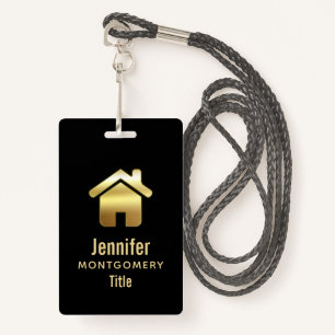 Elegant Gold House Symbol Real Estate Design ID Badge