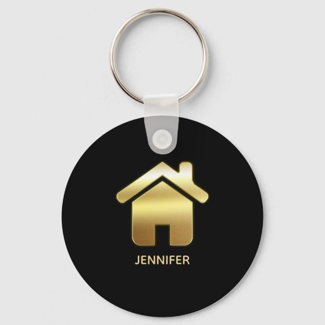 Elegant Gold House Symbol Real Estate Design Key Ring (Front)