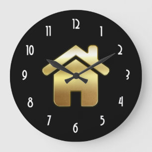 Elegant Gold House Symbol Real Estate Design Large Clock