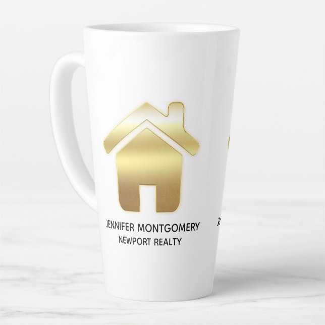 Elegant Gold House Symbol Real Estate Design Latte Mug (Left Angle)