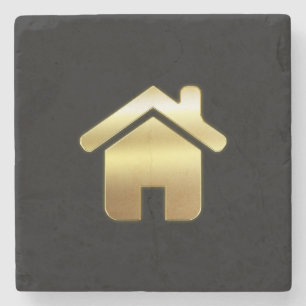 Elegant Gold House Symbol Real Estate Design Stone Coaster